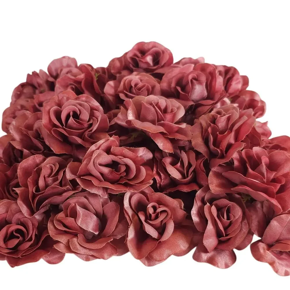 100 Mauve Pink Satin Open Rose Heads Stemless Wedding Floral Craft DIY 2.5in